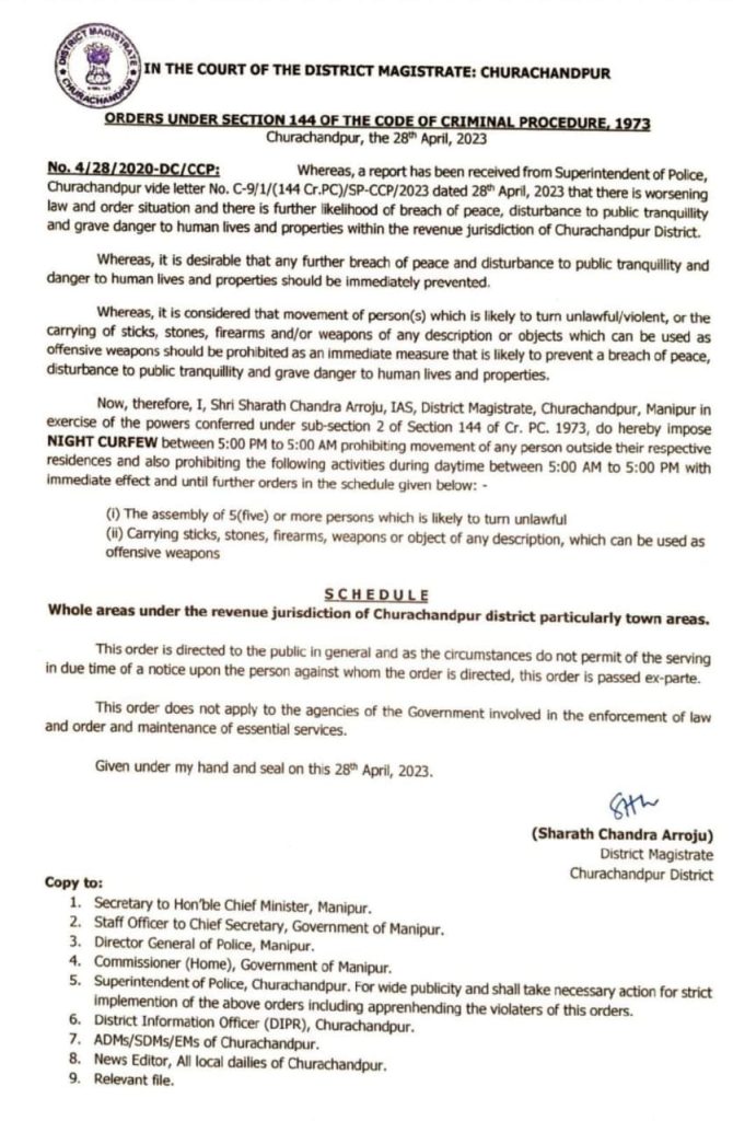 Law & order situation in Churachandpur worsens, night curfew imposed from 5 pm to 5 am